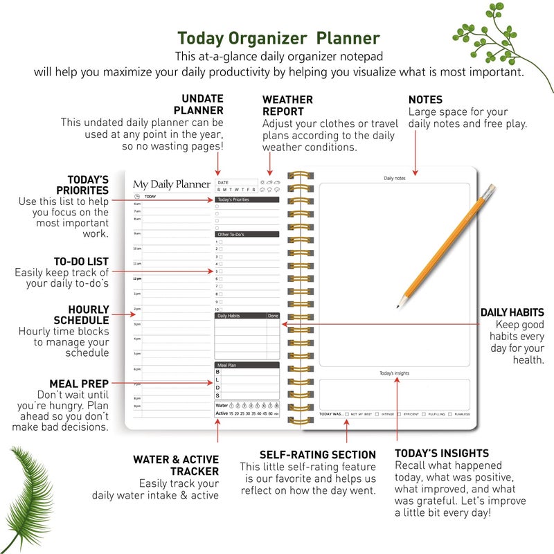 ZERONE CENTRE A5 Undated Daily Hourly Planner Notepad - Day Organizer Planner, 128 Pages Work Journal for Daily To do List, Notes, Water Intake and Meal Planner- Dark Wine Red - Image 3